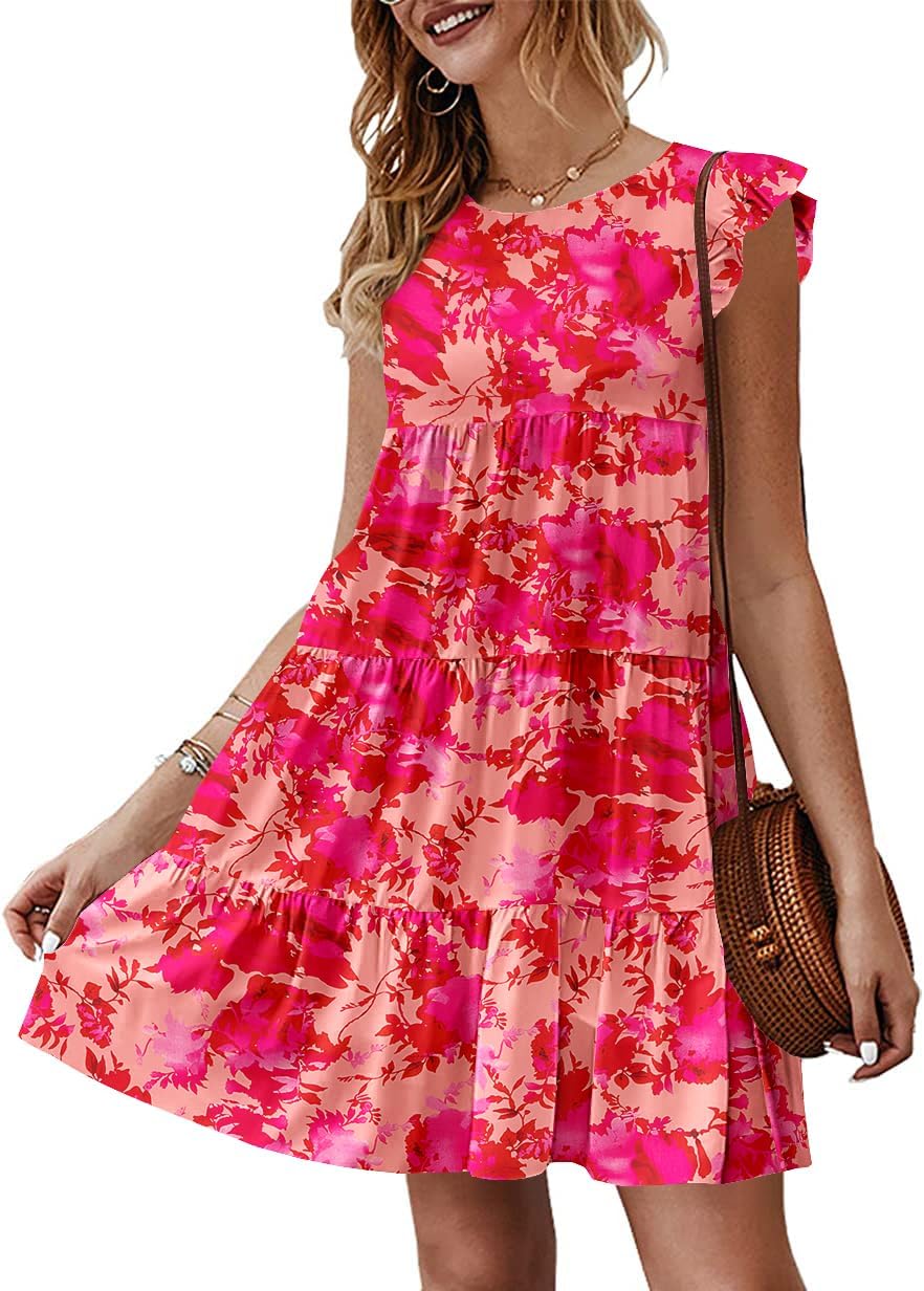 Red Floral Tiered Mini Dress